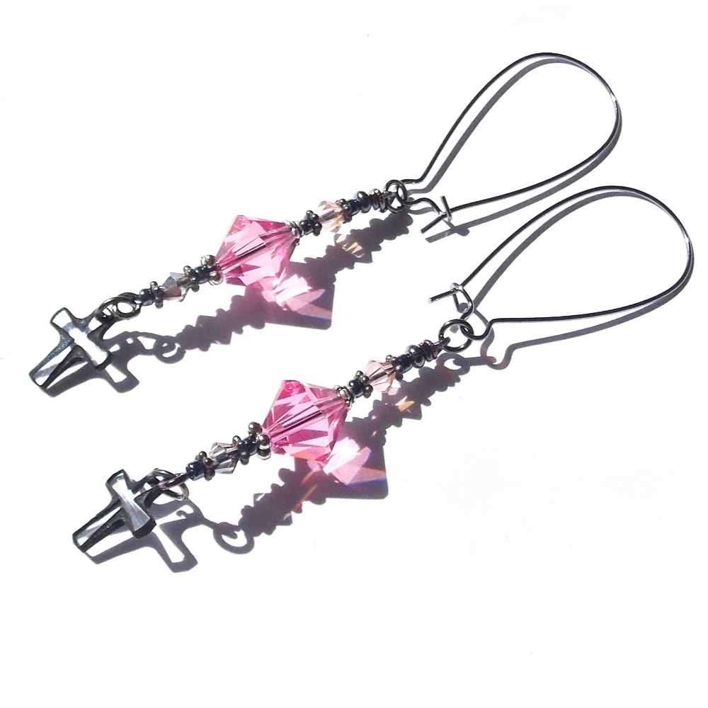 Boho Dramatic Jeweled Cross Earrings Swarovski